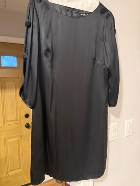 A.B.S. Black Mini Dress with Button-Detail Sleeves